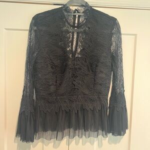 Bardot Black Lace Ruffled Blouse